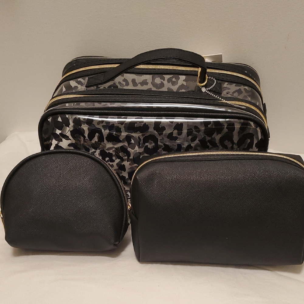 Elegant Black Leopard Cosmetic Bag Set